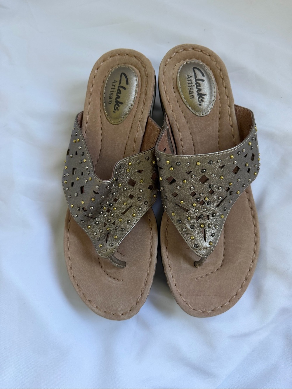 Clarks Artisan Embellished Leather Wedge Comfort Sandals Boho Summer Festival 8M - Picture 11 of 11